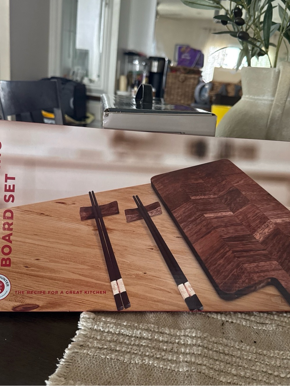 Wood Grain Cutting & Chopstick Board Set - Dark Walnut Finish